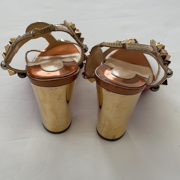 Christian Louboutin Gold Kaleitop leather 85mm T strap heels 37 - Picture 5 of 10